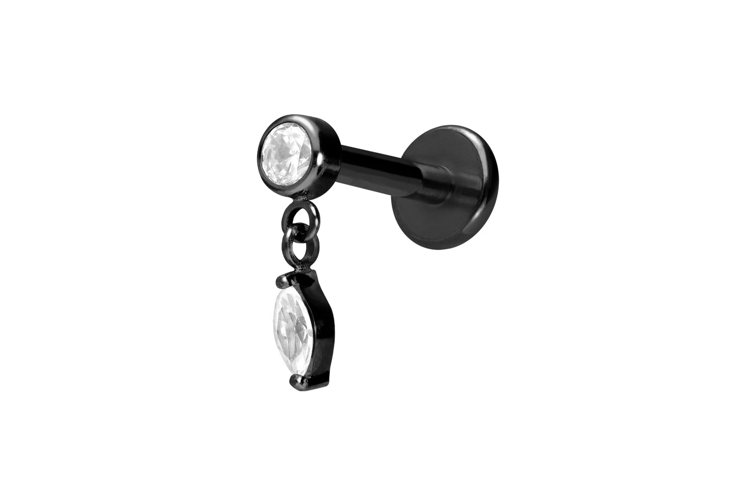 Titan Labret Piercing mit Push Fit KRISTALL + KRISTALLTROPFEN
